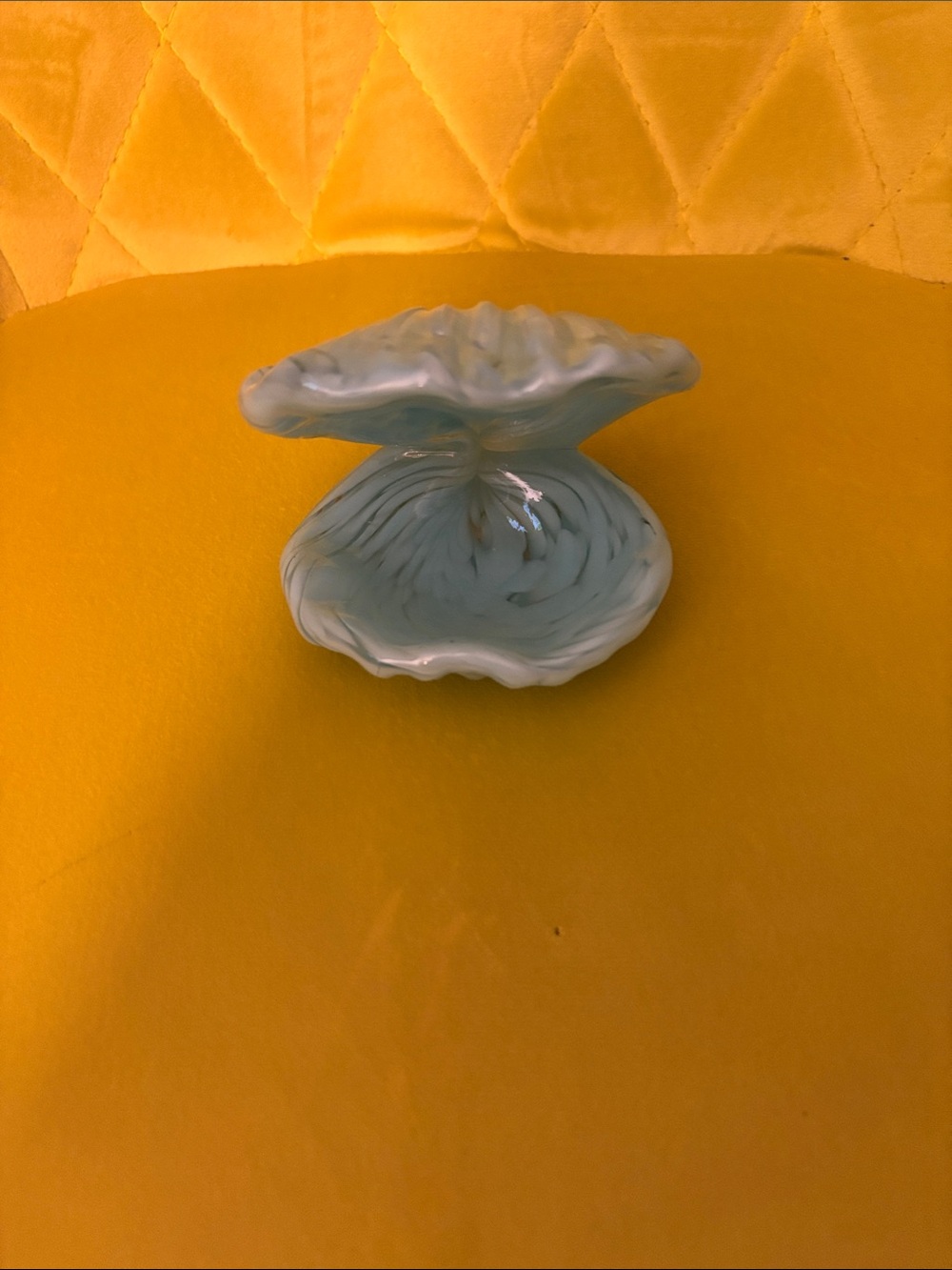 Shell Glass Pearl Soft Blue Mouth Blown